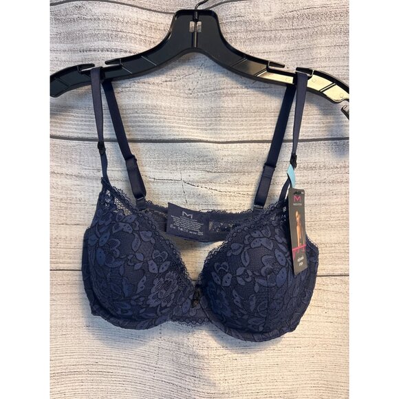NWT Maidenform Navy Blue Lace Underwire Bra Size 34 C - Picture 1 of 5